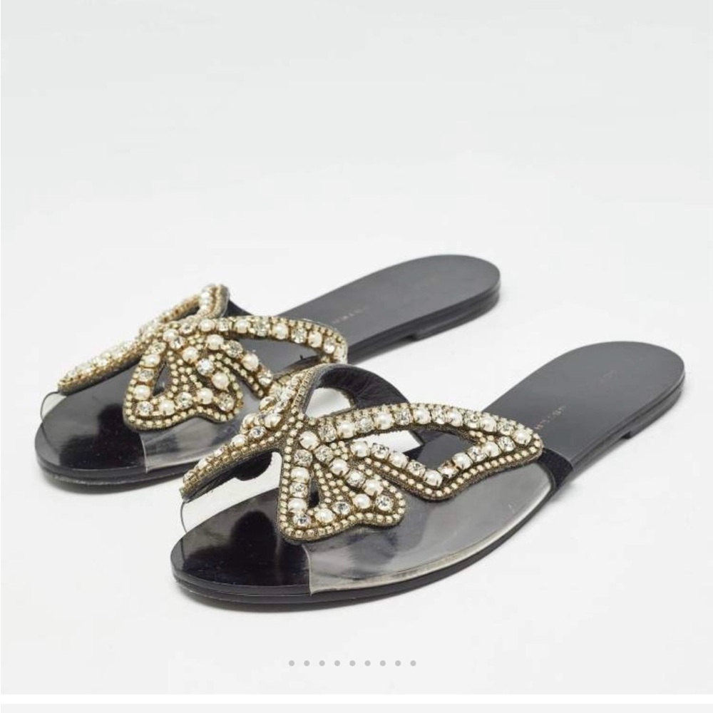Sophia Webster Black Sandals with Gold and Pearl Butterfly Appliques - Picture 2 of 15